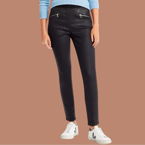 NWT Blank NYC Black Coated Denim Pull-On Zipper Detail Legging Size 25 - Picture 2 of 16